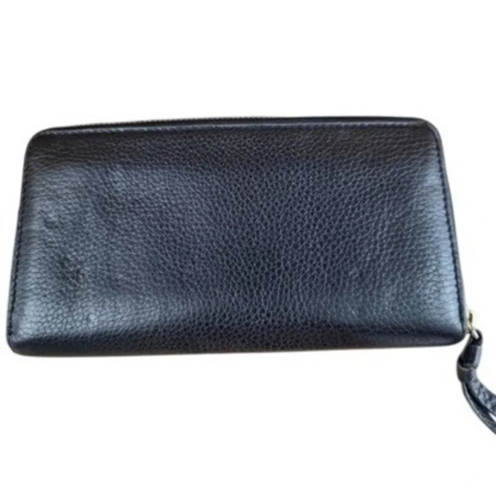 Tory Burch Bombe T Zip Wallet Continental Black Pebbled Leather
